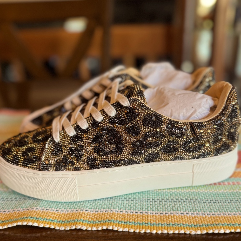 Betsey Johnson Brown and White Sneakers with Leopard Print